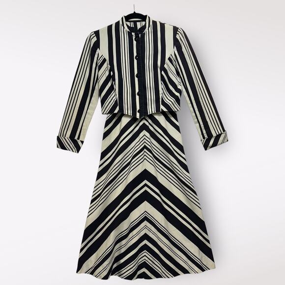 VTG 70s Eleanor Brenner ILGWU Dress Jacket 2 Piece 3/4 Striped Belt Posh Preppy - Picture 1 of 11